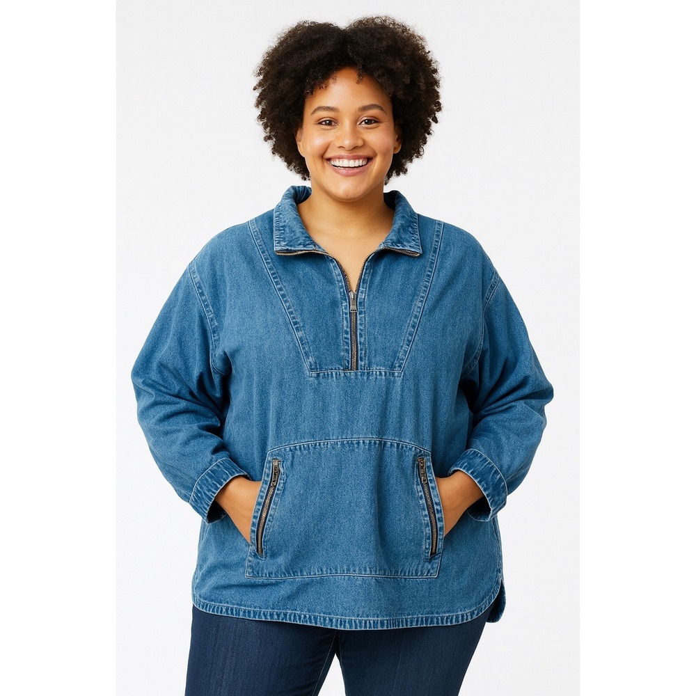 Venezia Jeans Vintage‎ Anorak Denim Jacket Blue Womens Size 18/20 1/4 Zip